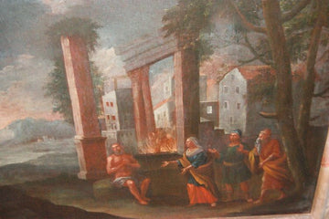 Ancient religious oil on canvas from the 1700s depicting a biblical scene