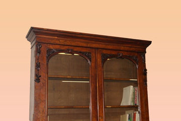 Superb antique English bookcase from the 19th century in walnut and briar wood