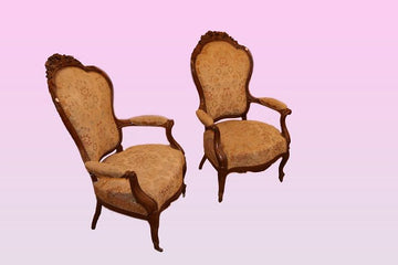 Pair of antique French 1800 Louis Philippe style armchairs in walnut