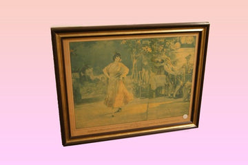 Antica stampa spagnola andalusa del 1800 con personaggi