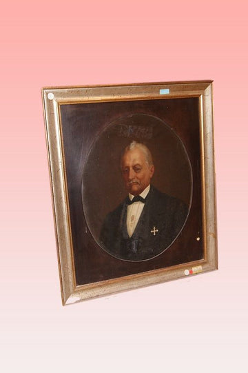 Antique oil painting on canvas from the early 1900s. Nobleman in elegant clothes