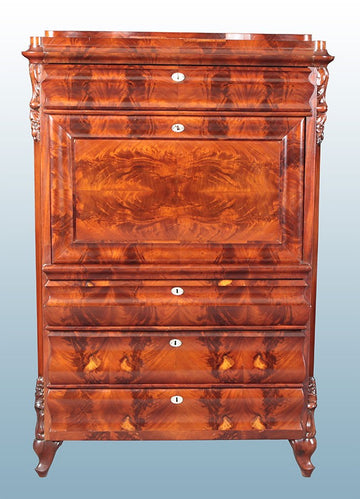 Secretaire Nord Europa del 1800 in mogano piuma di mogano e madreperla
