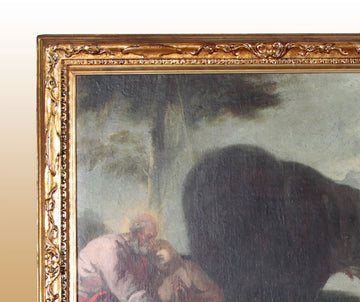 Antica coppia di oli su tela italiani del 1700 raffigurante creazione