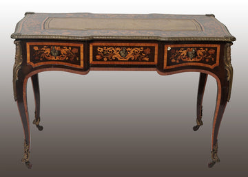 Scrivania francese del 1800 in stile Luigi XV con intarsi floreali