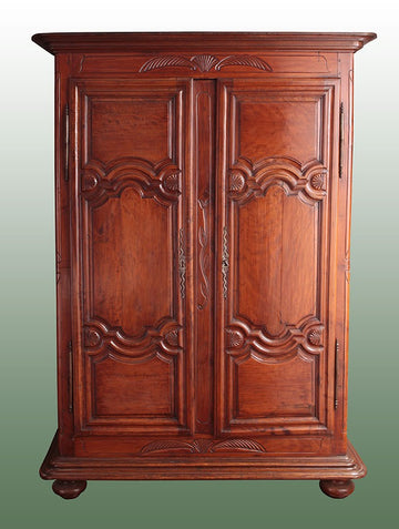 Antique Italian Piedmontese wardrobe , 1700 in solid cherry