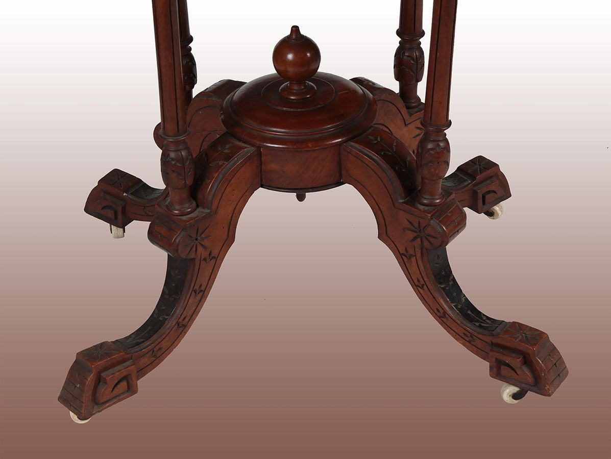 Antico tavolino inglese del 1800 stile vittoriano in noce e ebano