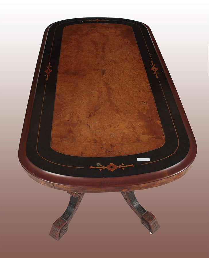 Antico tavolino inglese del 1800 stile vittoriano in noce e ebano