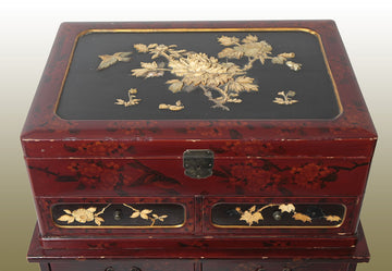 Chinese lacquered jewelery Sewing Table with paintings and friezes