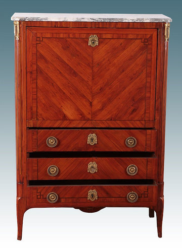Antico secretaire francese del 1800 in bois de rose con piano in marmo
