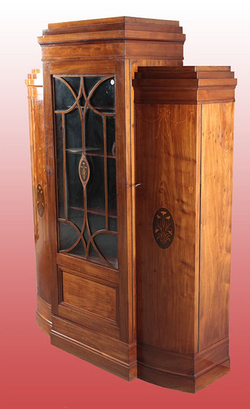 Ancient mahogany display cabinet with floral inlays in 1900s Decò style
