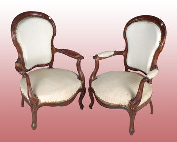Coppia di antiche poltrone francesi del 1800 Luigi Filippo a scudo