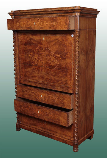 Charles X secretaire in mahogany feather