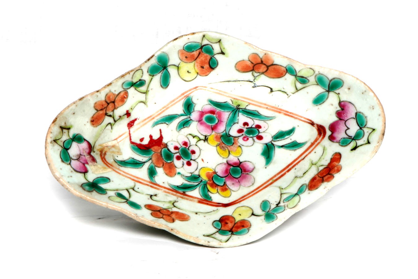 Antico svuota tasche posacenere in porcellana cinese decorata del 1800