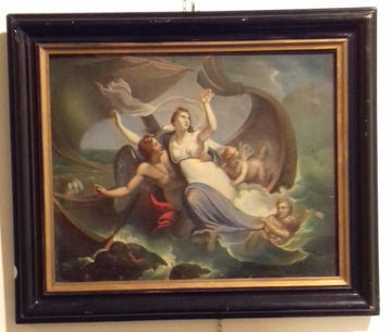 Antico olio su tela del 1800 raffigurante scena mitologica