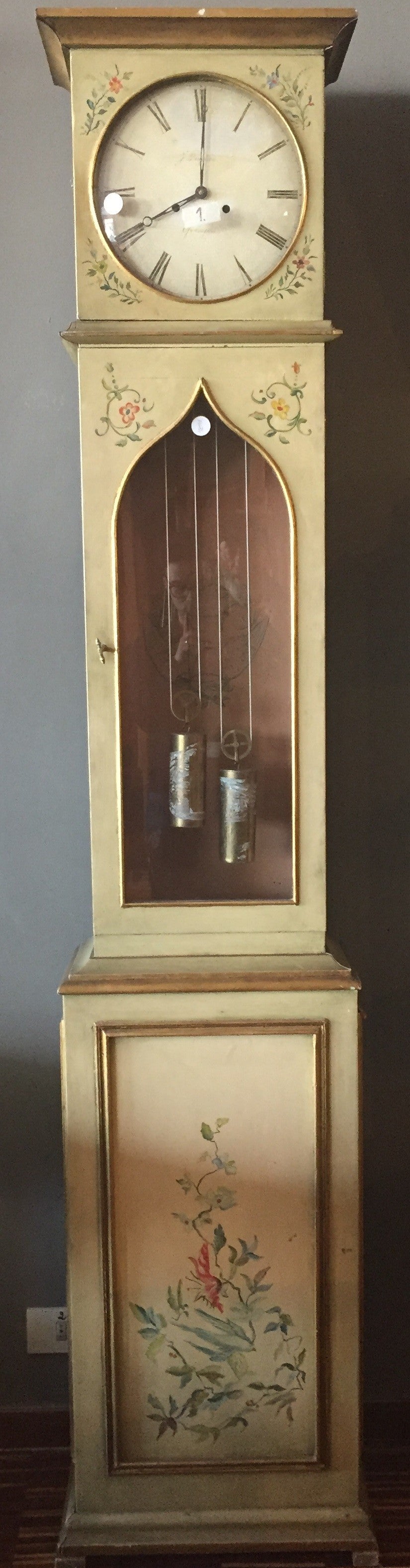 Antico orologio a colonna in legno laccato in stile Luigi XVI del 1800