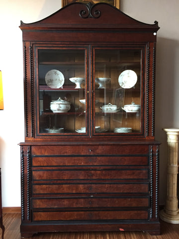 Antica grande libreria bookcase belga del 1800 in palissandro intagli