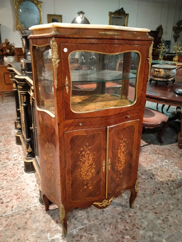 Antique French display cabinet from the 1800s in rosewood and alabaster marble