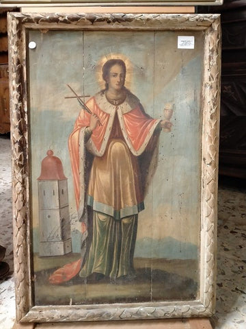 Ancient icon depicting Saint Barbara with frame 1800 19thcentury