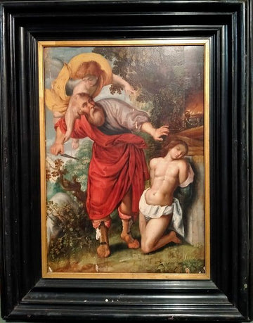 Ancient Italian oil on panel depicting the Sacrifice of Isaac 1500