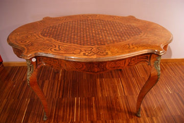 Antico tavolo francese da salotto stile Luigi XV del 1800 con intarsi