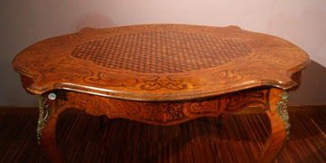 Antico tavolo francese da salotto stile Luigi XV del 1800 con intarsi