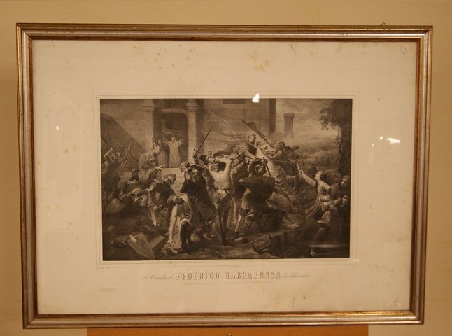 Antica stampa italiana del 1800 La cacciata Barbarossa da Alessandria