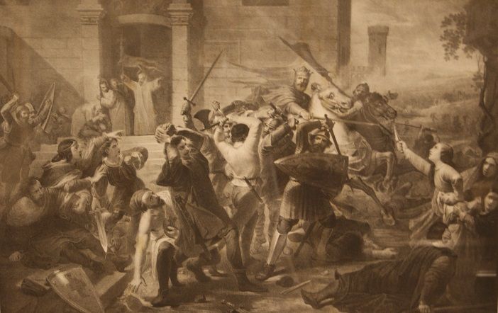 Antica stampa italiana del 1800 La cacciata Barbarossa da Alessandria