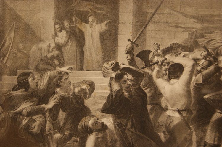 Antica stampa italiana del 1800 La cacciata Barbarossa da Alessandria