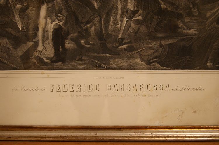 Antica stampa italiana del 1800 La cacciata Barbarossa da Alessandria