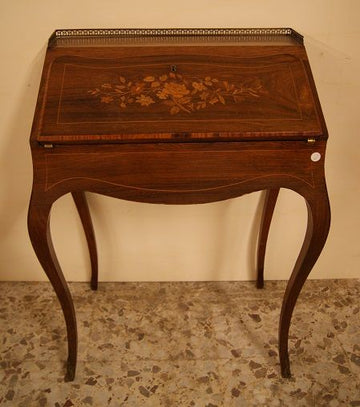 Antica ribaltina francese del 1800 stile Luigi XV con intarsi