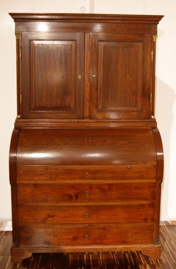 Antico trumeau a rullo stile impero del 1800 in rovere e mogano