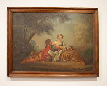 Antico quadro francese del 1800 olio su tela scena galante