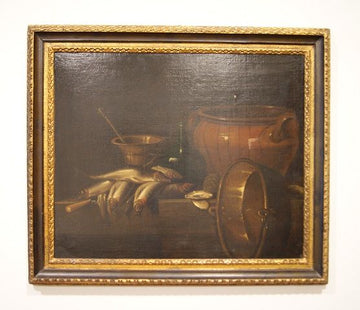 Ancient oil painting from the Giuseppe Rocco school of still life and fish, oil on canvas