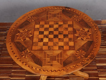 Antico tavolino italiano Rolo intarsiato del 1800 in noce