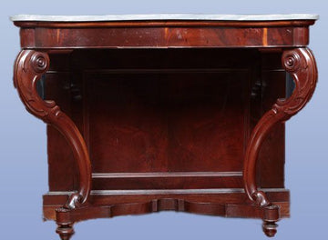 Antique French console table from 1800 Louis Philippe style in mahogany, marble