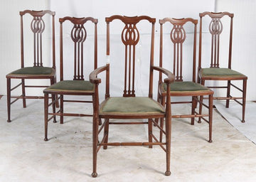 Gruppo di 4 sedie e 2 capotavola Vittoriane