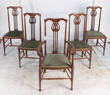 Gruppo di 4 sedie e 2 capotavola Vittoriane
