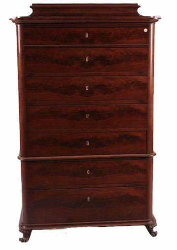 Antico settimino del 1800 Biedermeier in piuma di mogano con tempietto
