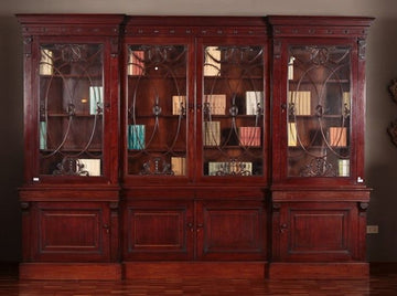 Antique large English bookcase from the 1800s Regency style in mahogany