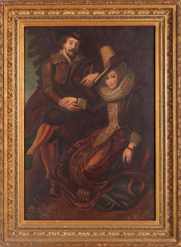 Quadro antico olio su tela italiano del 1900 coppia di amanti