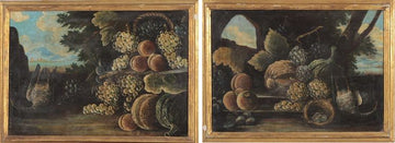 Pair of antique Italian oil paintings from the 1800s depicting Still Life