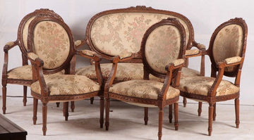 Antico salotto francese del 1800 in stile Luigi XVI in legno di noce