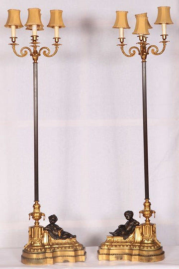 Coppia di antiche lampade francesi del 1800 stile Luigi XV