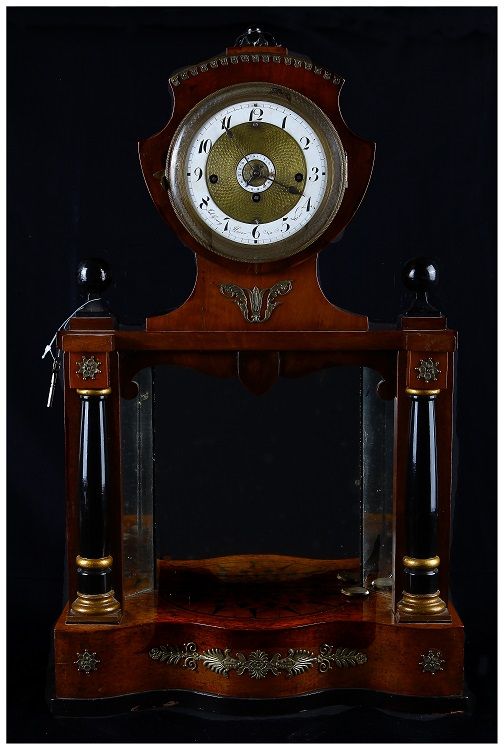 Antique Biedermeier style inlaid wooden mantel clock