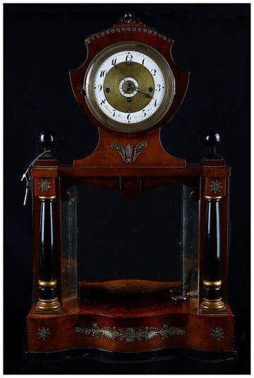 Antique Biedermeier style inlaid wooden mantel clock