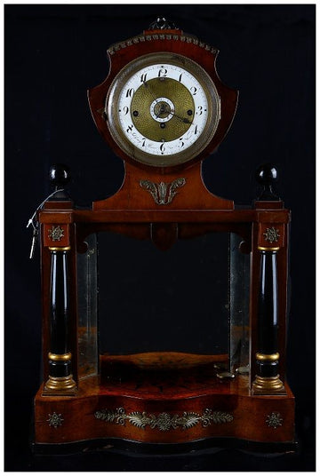 Antico orologio da tavolo in legno stile Biedermeier intarsiato