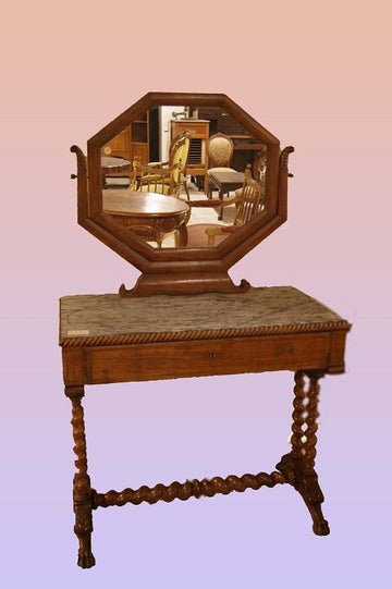 Antique French Dressing Table from the 1800s, Charles X style, in mahogany wood