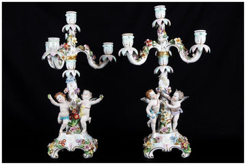 Coppia di candelabri in porcellana Manifattura Vienna bianca - 1800