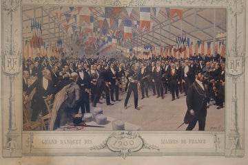 Antica stampa francese del 1800 "Grand banquet des Maires de France"