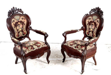 Antique French armchairs from the 1800s Louis Philippe style in mahogany